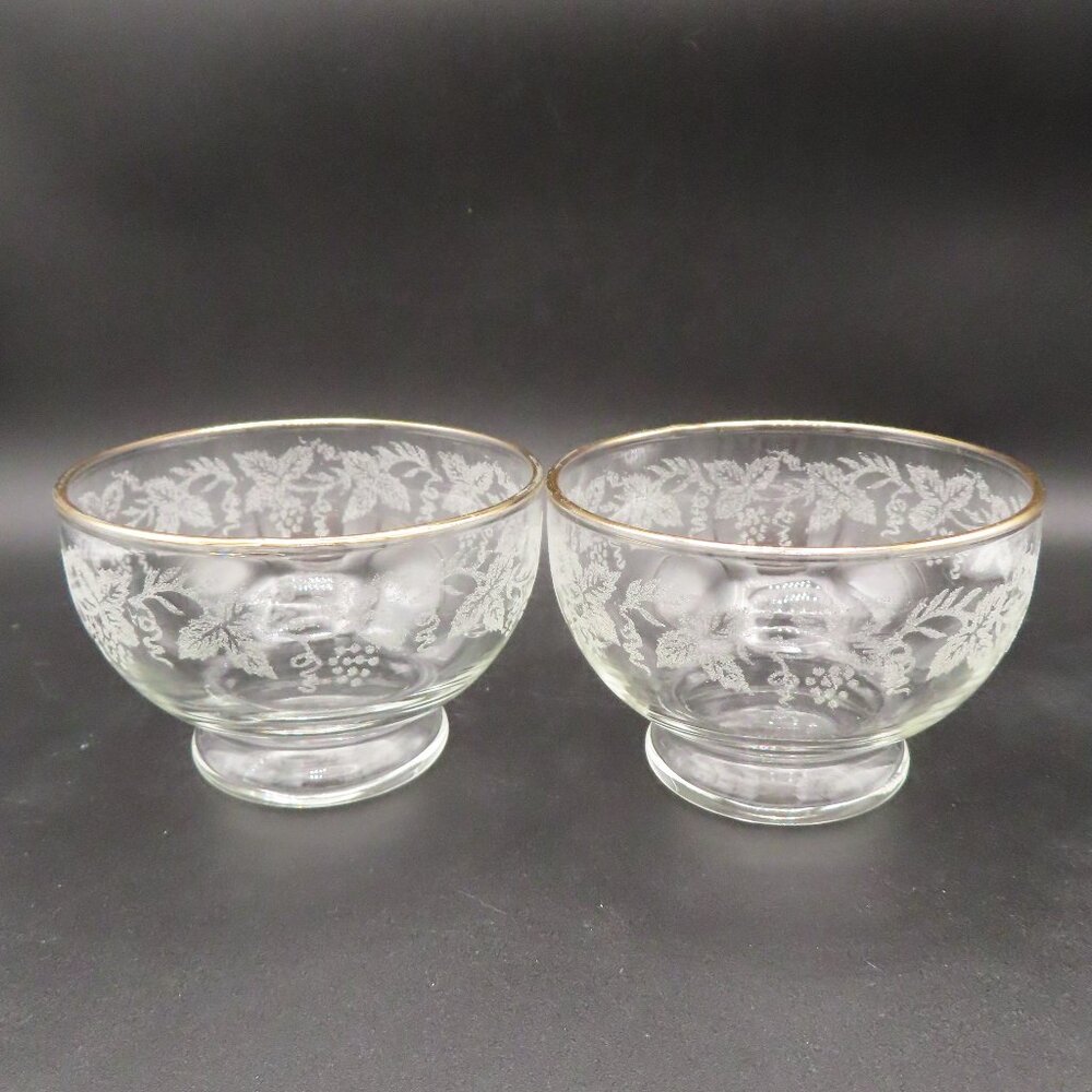 Set of 2, Bartlett Collins Decoration 806 Clear (Gold Trim), Footed Dessert Bowl